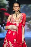 Buy_Anu Pellakuru_Red Satin, Organza, Silk, Net Resham Floral Embroidered Bridal Lehenga Set _Online_at_Aza_Fashions