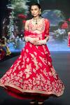 Shop_Anu Pellakuru_Red Satin, Organza, Silk, Net Resham Floral Embroidered Bridal Lehenga Set 