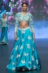 Buy_Anu Pellakuru_Blue Satin, Organza, Silk Zardozi Floral Embroidered Lehenga With Cut-out Blouse _at_Aza_Fashions