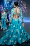 Shop_Anu Pellakuru_Blue Satin, Organza, Silk Zardozi Floral Embroidered Lehenga With Cut-out Blouse _at_Aza_Fashions