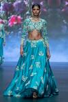 Anu Pellakuru_Blue Satin, Organza, Silk Zardozi Floral Embroidered Lehenga With Cut-out Blouse _Online_at_Aza_Fashions