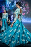 Shop_Anu Pellakuru_Blue Satin, Organza, Silk Zardozi Floral Embroidered Lehenga With Cut-out Blouse _Online_at_Aza_Fashions