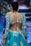 Anu Pellakuru_Blue Satin, Organza, Silk Zardozi Floral Embroidered Lehenga With Cut-out Blouse _at_Aza_Fashions