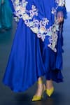 Anu Pellakuru_Blue Pure Silk Embroidered Beads One Shoulder Asymmetric Kaftan With Draped Pant _Online_at_Aza_Fashions