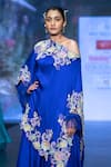 Shop_Anu Pellakuru_Blue Pure Silk Embroidered Beads One Shoulder Asymmetric Kaftan With Draped Pant _Online_at_Aza_Fashions