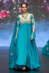 Buy_Anu Pellakuru_Blue Raw Silk Embroidered Beads Sweetheart Resham Floral Anarkali Set _at_Aza_Fashions