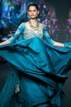 Anu Pellakuru_Blue Raw Silk Embroidered Beads Sweetheart Resham Floral Anarkali Set _Online_at_Aza_Fashions