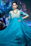 Buy_Anu Pellakuru_Blue Raw Silk Embroidered Beads Sweetheart Resham Floral Anarkali Set _Online_at_Aza_Fashions