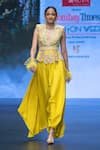 Anu Pellakuru_Yellow Raw Silk Embroidered Floral Resham Scalloped Jacket Draped Pant Set _Online_at_Aza_Fashions