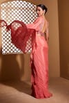 Buy_Muditaa By Urmila_Pink Chiffon Hand Embroidery Floral Plunge V Ridah Bloue With Pre-draped Saree 