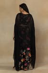 Shop_Mamicha_Black California Satin Printed Floral Embroidered Neck Cape Top With Skirt _at_Aza_Fashions