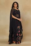 Buy_Mamicha_Black California Satin Printed Floral Embroidered Neck Cape Top With Skirt _Online_at_Aza_Fashions