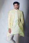 Shop_Alaya Advani_Cream Jacket And Pant Poly Satin Embroidered Thread Sherwani Kurta Set _Online_at_Aza_Fashions