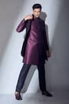 Alaya Advani_Wine Jacket And Kurta Slub Silk Embroidered Thread Floral Sherwani Set _at_Aza_Fashions