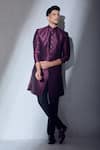 Alaya Advani_Wine Jacket And Kurta Slub Silk Embroidered Thread Floral Sherwani Set _Online