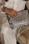 Buy_Bhavna Kumar_Silver Sequin Sheesh Bloom Embellished Clutch _Online_at_Aza_Fashions