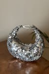 Shop_Bhavna Kumar_Silver Sequin Crescent Embellished Mini Handbag _at_Aza_Fashions