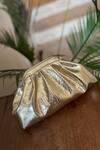 Buy_Bhavna Kumar_Gold Croc Skin Textured Puffed Clutch _at_Aza_Fashions