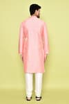 Shop_Arihant Rai Sinha_Pink Silk, Cotton Embroidery Threadwork Placket Kurta With Churidar _at_Aza_Fashions