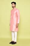 Arihant Rai Sinha_Pink Silk, Cotton Embroidery Threadwork Placket Kurta With Churidar _at_Aza_Fashions