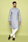 Buy_Arihant Rai Sinha_Grey Cotton Embroidery Placed Threadwork Kurta With Churidar_at_Aza_Fashions