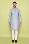 Buy_Arihant Rai Sinha_Grey Cotton Embroidery Placed Threadwork Kurta With Churidar_Online_at_Aza_Fashions