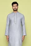 Shop_Arihant Rai Sinha_Grey Cotton Embroidery Placed Threadwork Kurta With Churidar_Online_at_Aza_Fashions