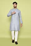 Shop_Arihant Rai Sinha_Grey Cotton Embroidery Placed Threadwork Kurta With Churidar