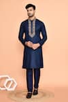 Buy_Arihant Rai Sinha_Blue Cotton Embroidered Floral Vine Kurta With Churidar _at_Aza_Fashions