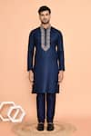 Buy_Arihant Rai Sinha_Blue Cotton Embroidered Floral Vine Kurta With Churidar _Online_at_Aza_Fashions