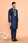 Arihant Rai Sinha_Blue Cotton Embroidered Floral Vine Kurta With Churidar _at_Aza_Fashions