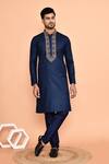 Buy_Arihant Rai Sinha_Blue Cotton Embroidered Floral Vine Kurta With Churidar 