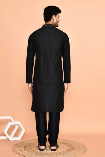 Shop_Arihant Rai Sinha_Black Silk Mirrors Embellished Kurta With Churidar _at_Aza_Fashions