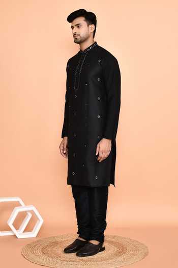 Shop_Arihant Rai Sinha_Black Silk Mirrors Embellished Kurta With Churidar _Online_at_Aza_Fashions