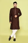 Buy_Arihant Rai Sinha_Brown Dupion Embroidered Floral Butti Kurta With Churidar _at_Aza_Fashions