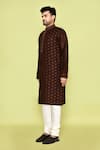 Buy_Arihant Rai Sinha_Brown Dupion Embroidered Floral Butti Kurta With Churidar _Online_at_Aza_Fashions