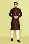 Arihant Rai Sinha_Brown Dupion Embroidered Floral Butti Kurta With Churidar _at_Aza_Fashions