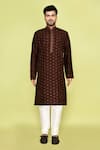 Buy_Arihant Rai Sinha_Brown Dupion Embroidered Floral Butti Kurta With Churidar 