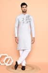 Buy_Arihant Rai Sinha_Grey Cotton Embroidery Cherry Blossom Threadwork Kurta With Churidar _at_Aza_Fashions