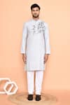 Buy_Arihant Rai Sinha_Grey Cotton Embroidery Cherry Blossom Threadwork Kurta With Churidar _Online_at_Aza_Fashions