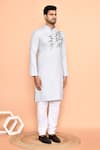 Arihant Rai Sinha_Grey Cotton Embroidery Cherry Blossom Threadwork Kurta With Churidar _at_Aza_Fashions