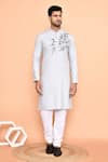 Buy_Arihant Rai Sinha_Grey Cotton Embroidery Cherry Blossom Threadwork Kurta With Churidar 