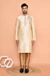 Buy_Arihant Rai Sinha_Beige Denim Embroidery Placed Vine Kurta With Churidar _Online_at_Aza_Fashions