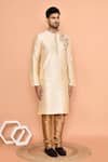 Shop_Arihant Rai Sinha_Beige Denim Embroidery Placed Vine Kurta With Churidar _Online_at_Aza_Fashions