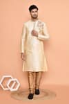 Arihant Rai Sinha_Beige Denim Embroidery Placed Vine Kurta With Churidar _at_Aza_Fashions
