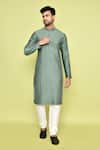 Buy_Arihant Rai Sinha_Green Silk Embellished Mirrorwork Stripe Kurta With Churidar _at_Aza_Fashions