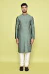 Buy_Arihant Rai Sinha_Green Silk Embellished Mirrorwork Stripe Kurta With Churidar _Online_at_Aza_Fashions