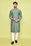 Arihant Rai Sinha_Green Silk Embellished Mirrorwork Stripe Kurta With Churidar _at_Aza_Fashions