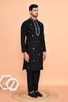 Shop_Arihant Rai Sinha_Black Silk Mirrors Embellished Kurta With Churidar _Online_at_Aza_Fashions