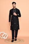Buy_Arihant Rai Sinha_Black Silk Mirrors Embellished Kurta With Churidar 